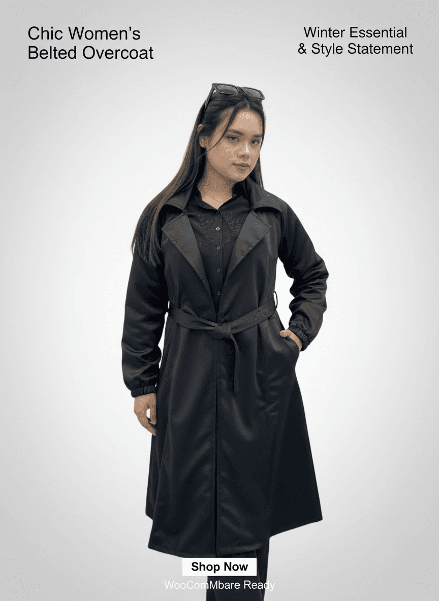 Chic Belted Overcoat Black