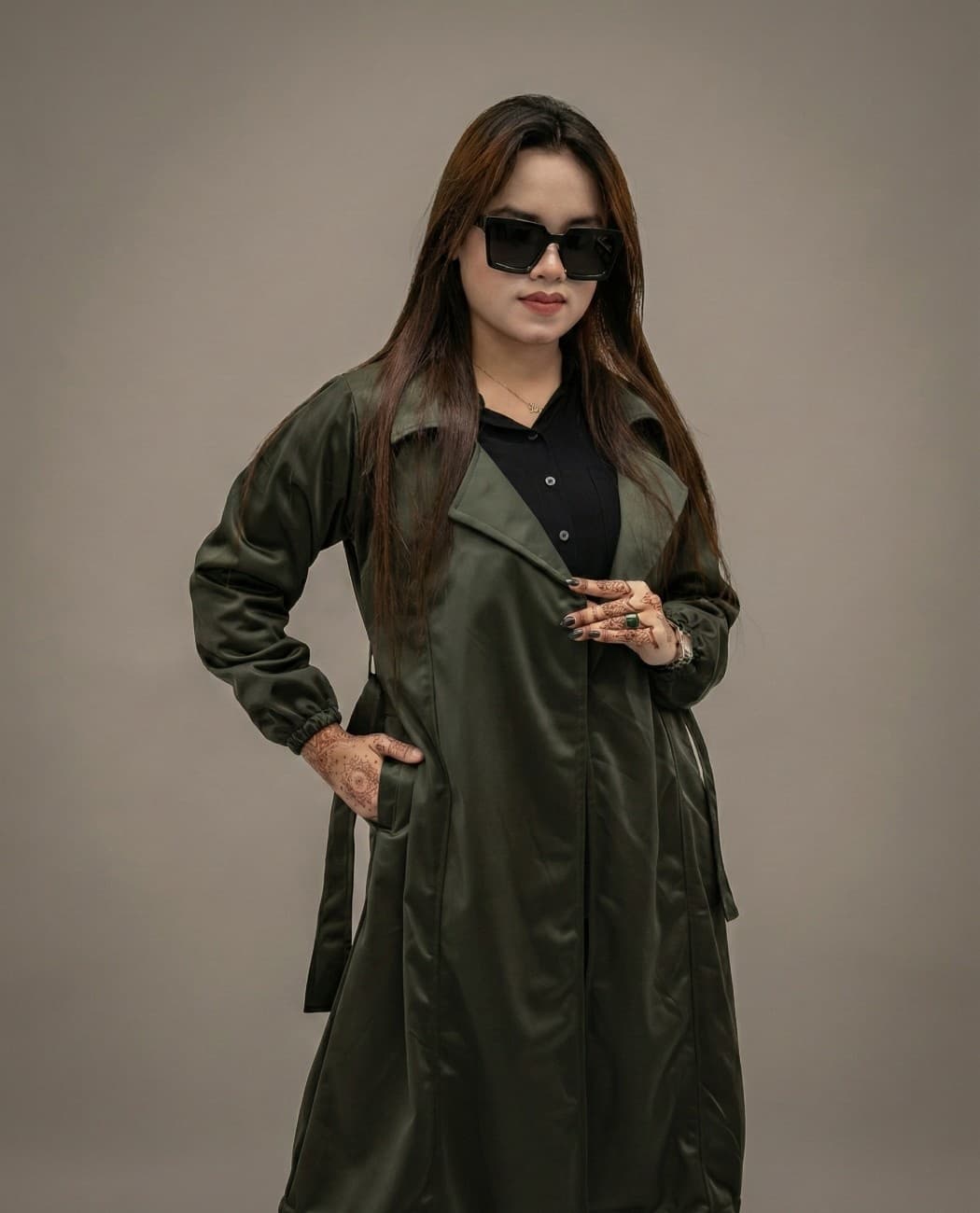 Chic Belt & Pocket Overcoat Ebony