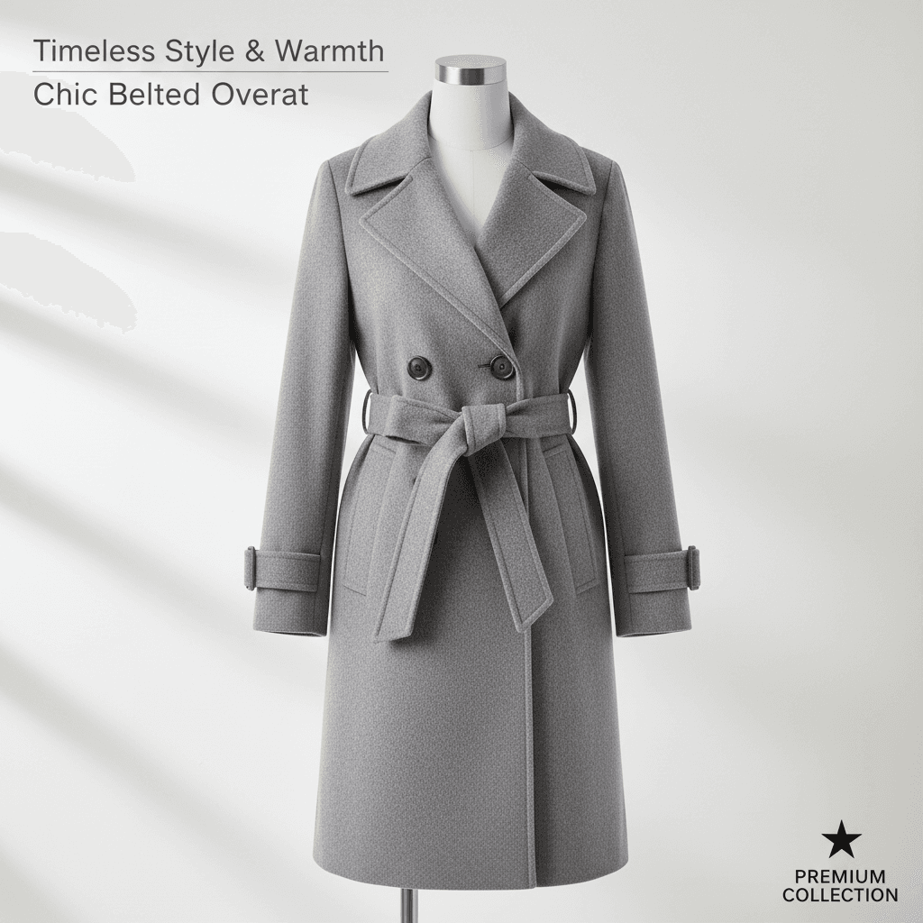 Chic Belted Overcoat Gray