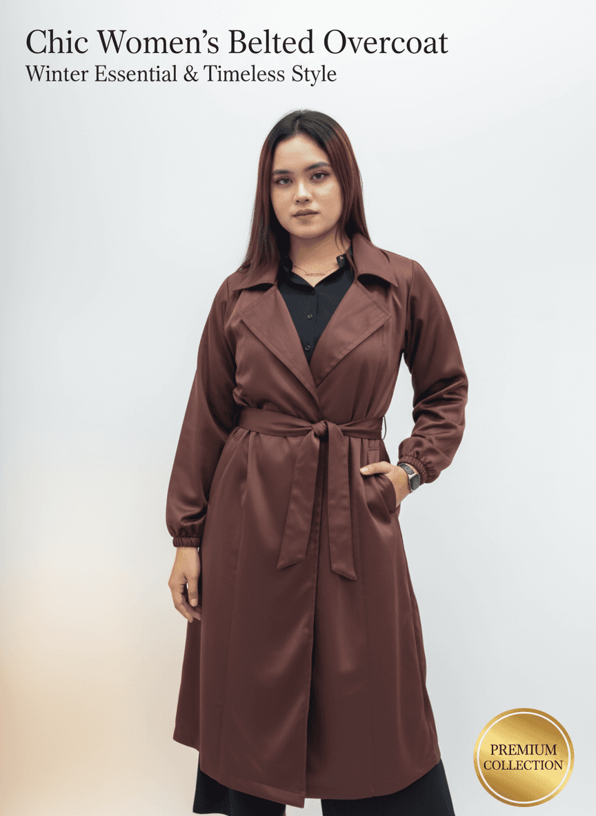 Chic Belted Overcoat Brown