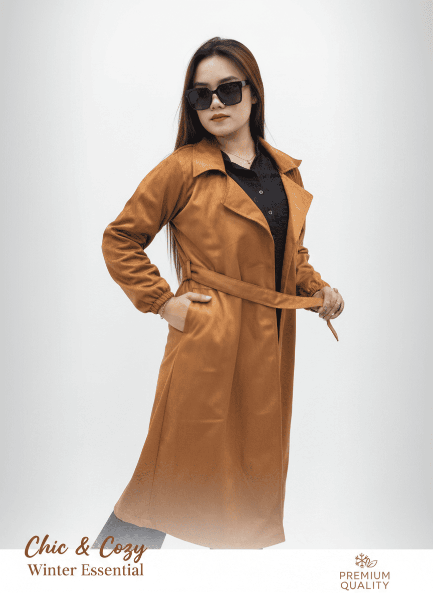 Chic Sweet Leather Overcoat Sun Tan